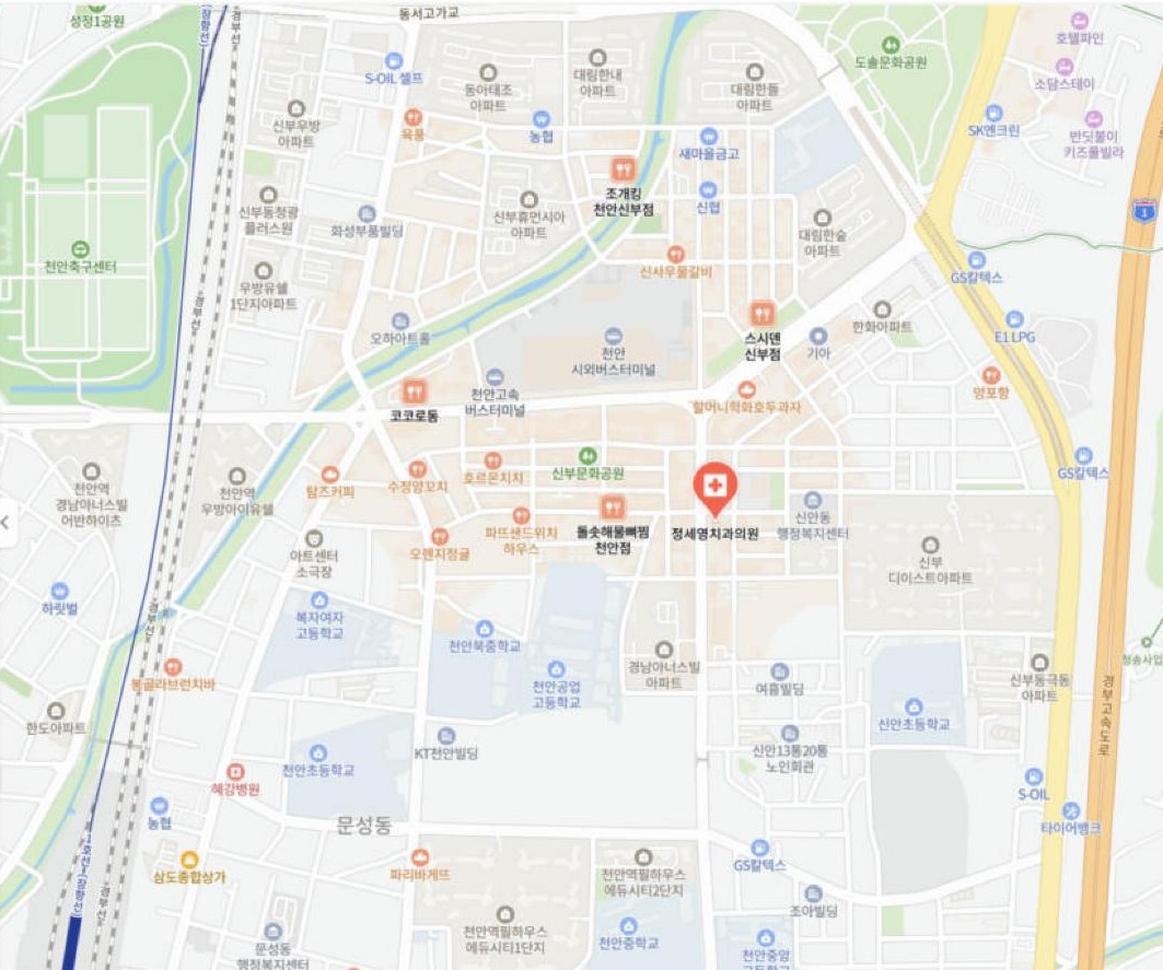 정세영치과의원 위치 — 충남 천안시 동남구 충절로 21, 2층 (성심약국 2F)